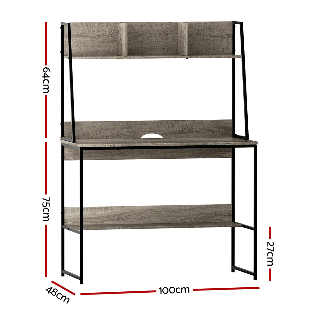Computer Desk Office Study Workstation with Bookshelf Storage - Grey - Homecoze