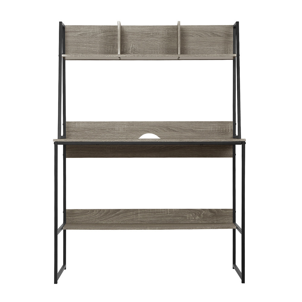 Computer Desk Office Study Workstation with Bookshelf Storage - Grey - Homecoze