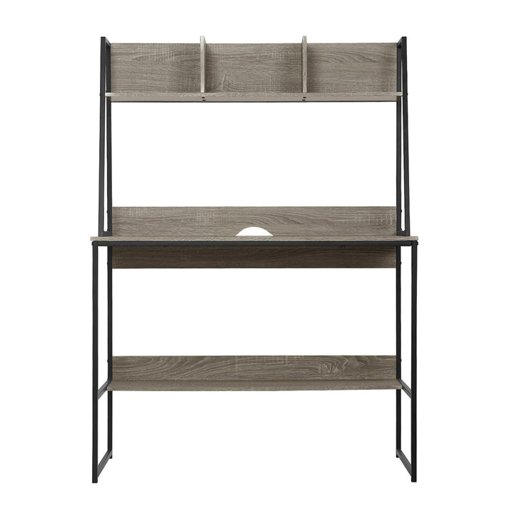 Computer Desk Office Study Workstation with Bookshelf Storage - Grey - Homecoze