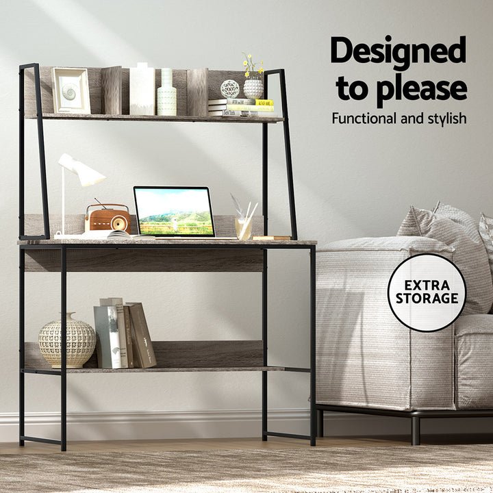 Computer Desk Office Study Workstation with Bookshelf Storage - Grey - Homecoze