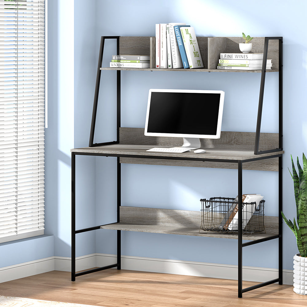 Computer Desk Office Study Workstation with Bookshelf Storage - Grey - Homecoze