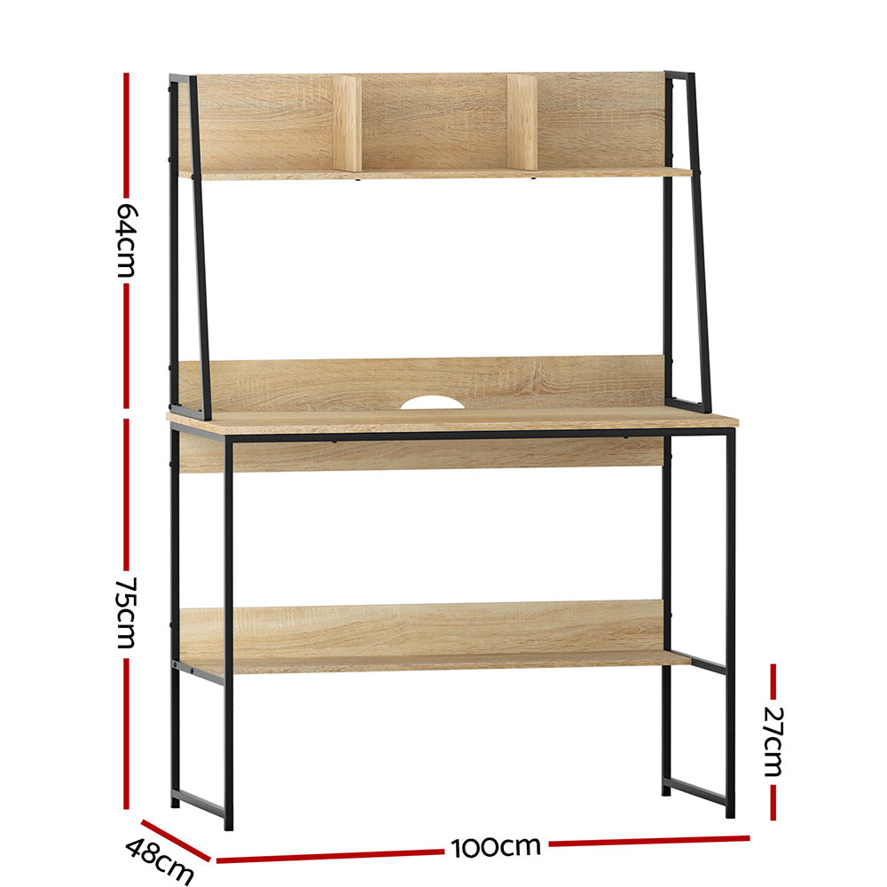 Computer Desk Study Table with Bookshelf Storage - Oak - Homecoze