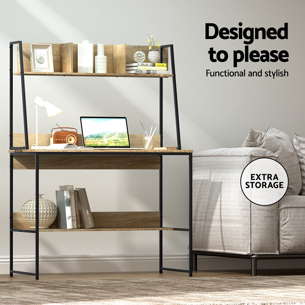 Computer Desk Study Table with Bookshelf Storage - Oak - Homecoze