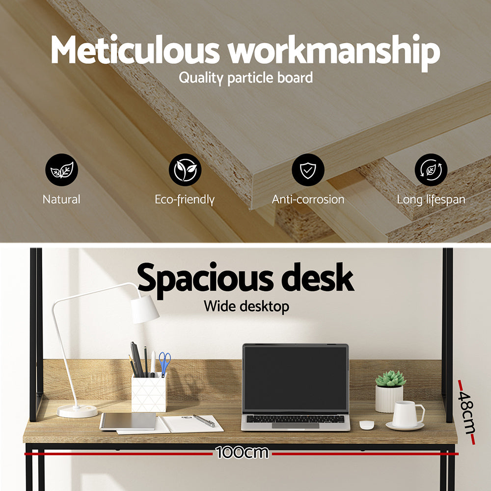Computer Desk Study Table with Bookshelf Storage - Oak - Homecoze