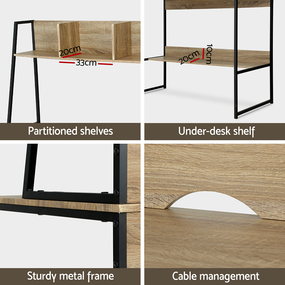 Computer Desk Study Table with Bookshelf Storage - Oak - Homecoze