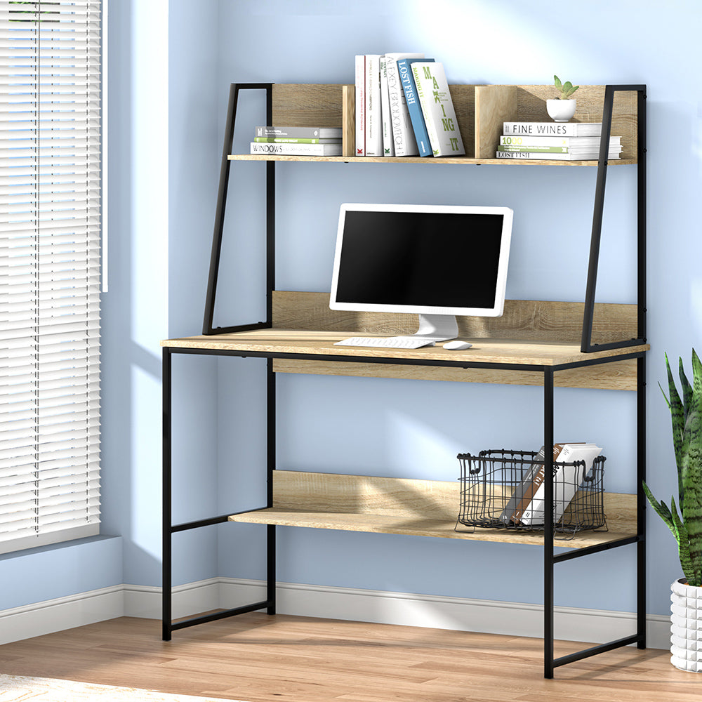 Computer Desk Study Table with Bookshelf Storage - Oak - Homecoze