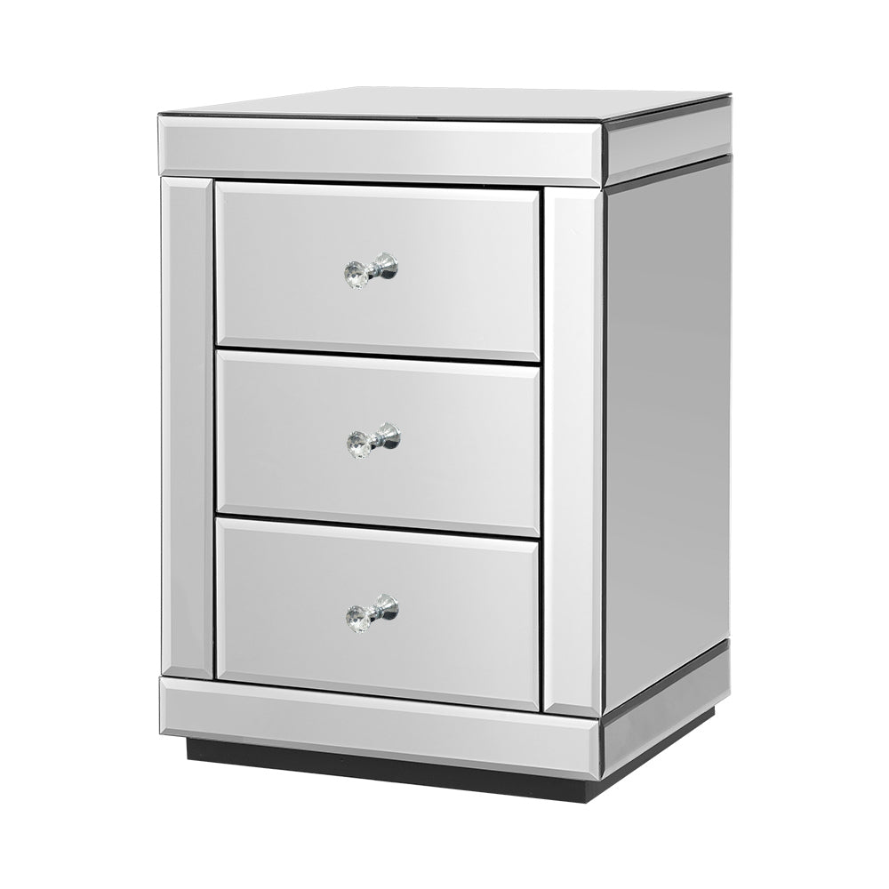 Large Luxury Silver Glass Mirrored Bedside Table - Homecoze