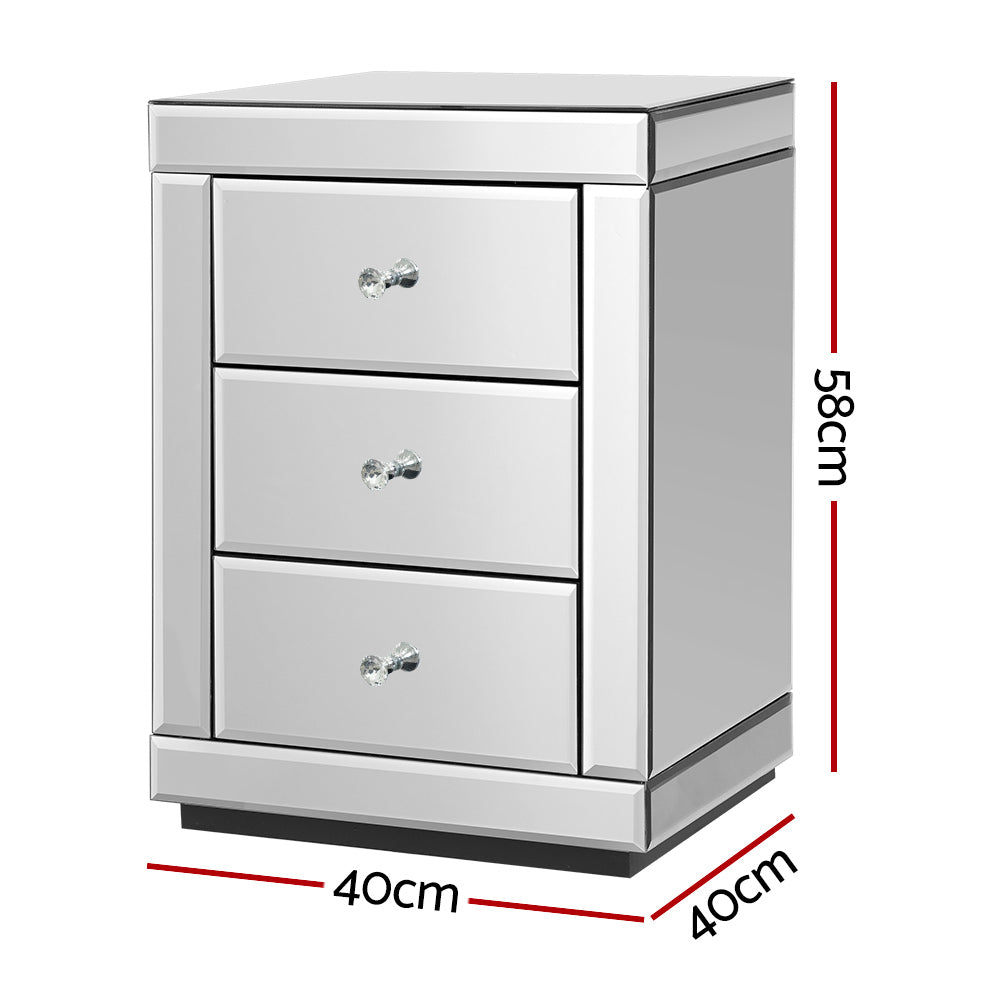 Large Luxury Silver Glass Mirrored Bedside Table - Homecoze