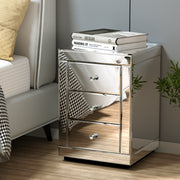 Large Luxury Silver Glass Mirrored Bedside Table - Homecoze