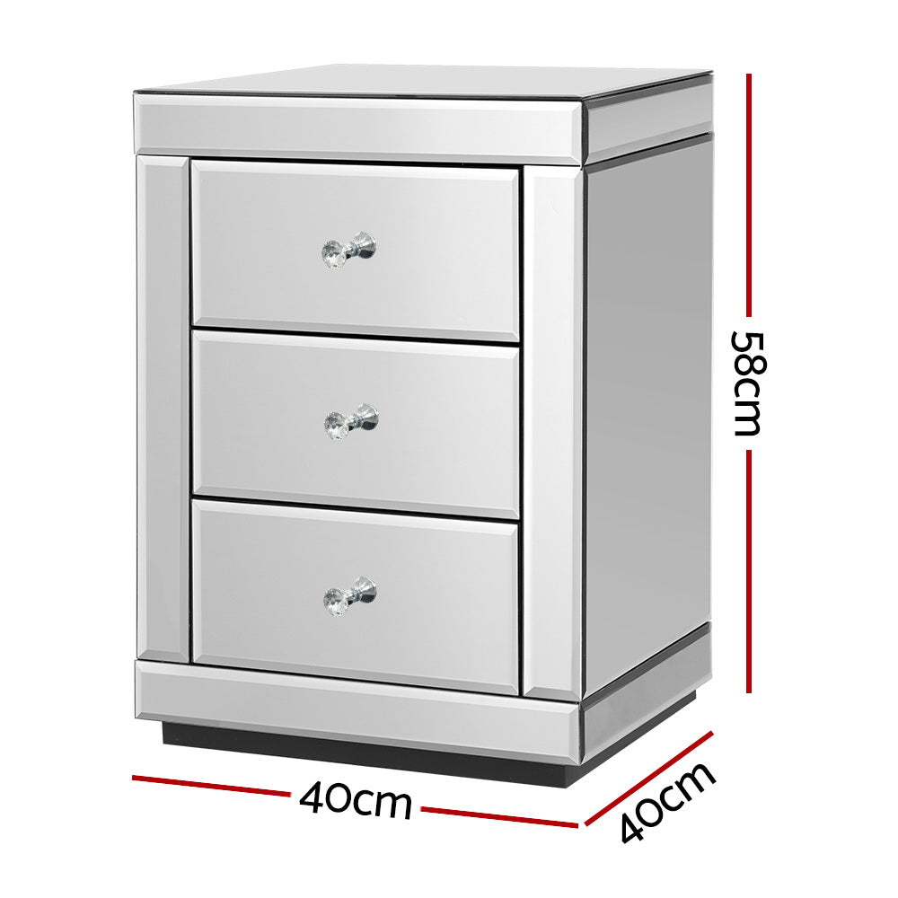 Set of 2 Large Luxury Silver Glass Mirrored Bedside Tables - Homecoze