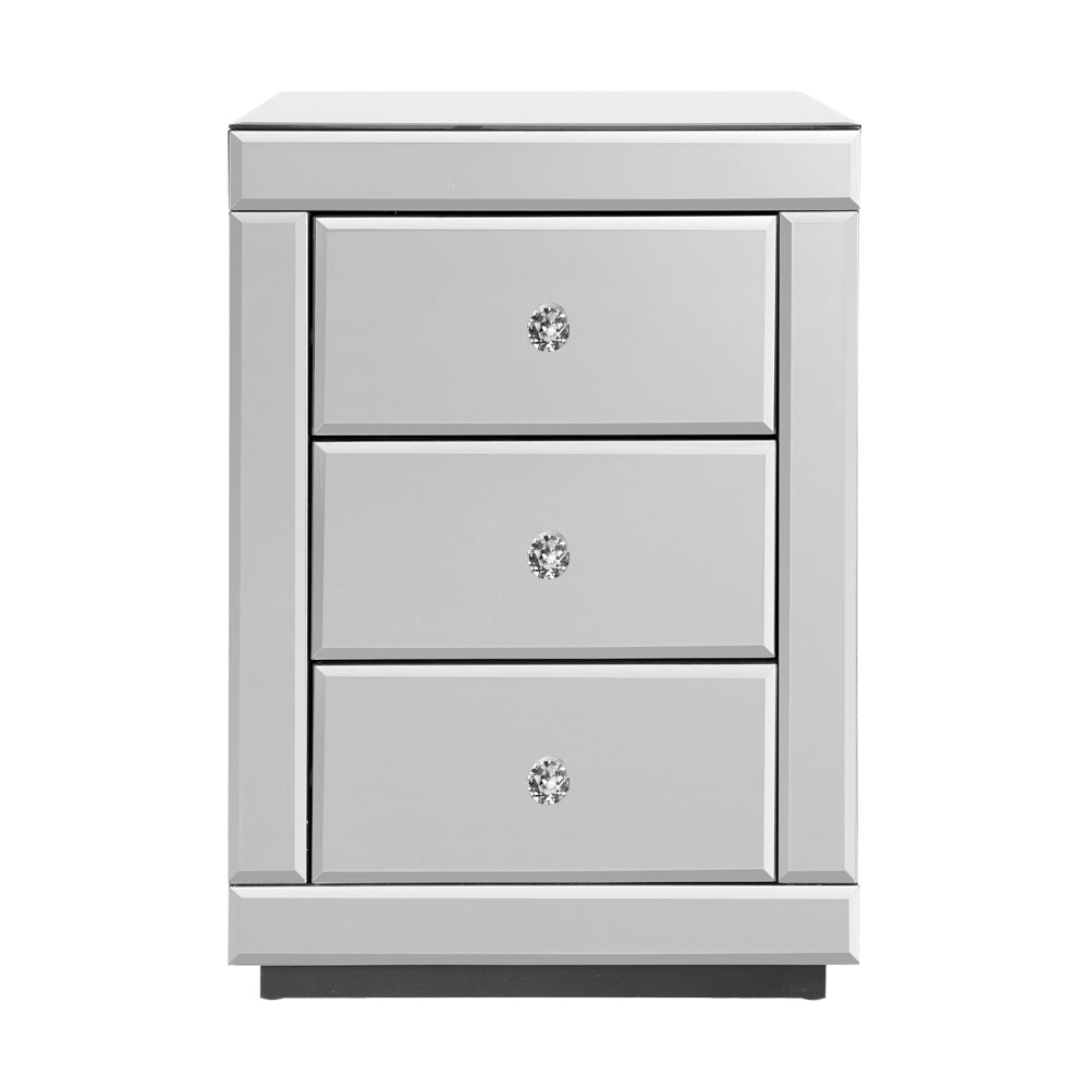Set of 2 Large Luxury Silver Glass Mirrored Bedside Tables - Homecoze