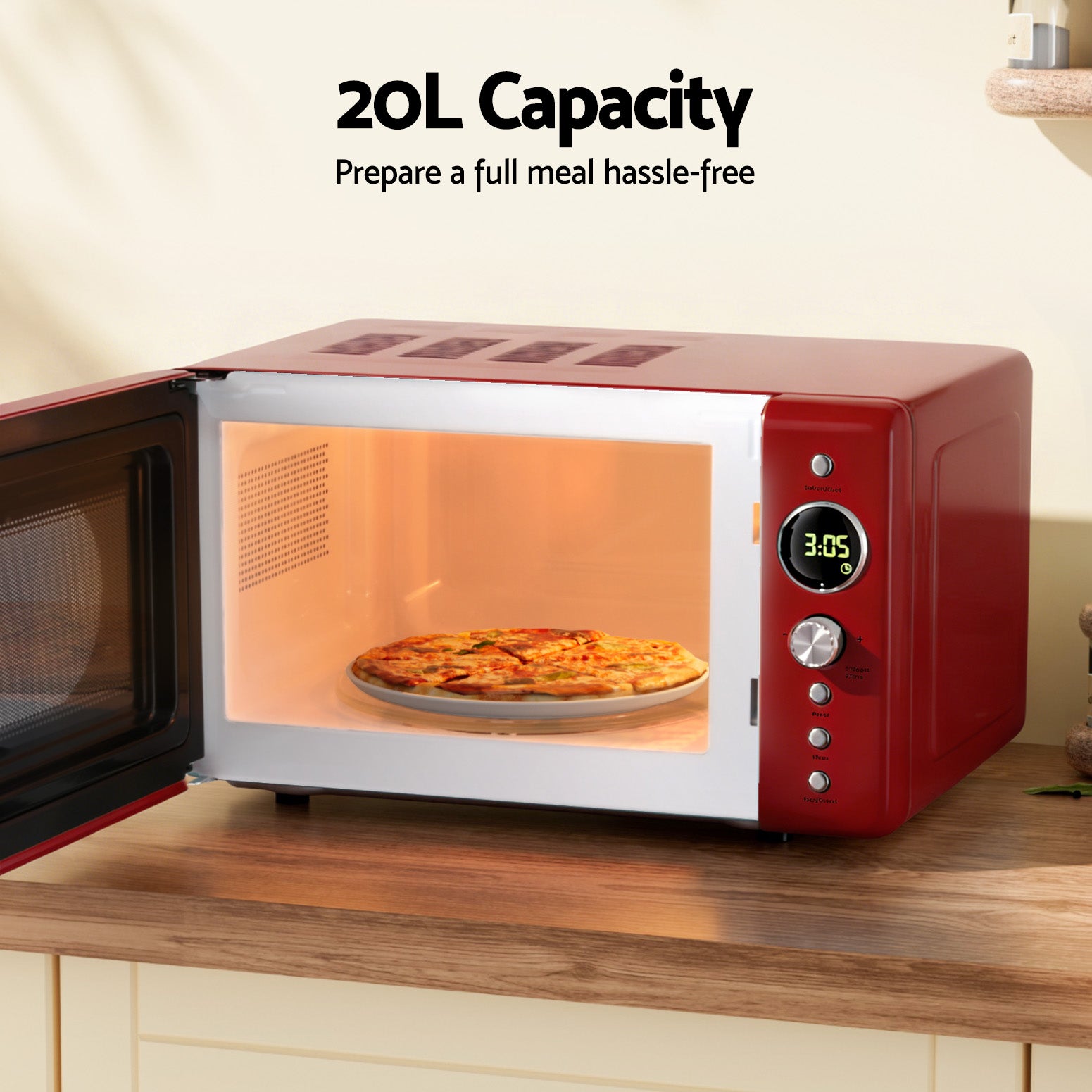 Devanti 20L Microwave Oven 700W Red - Homecoze
