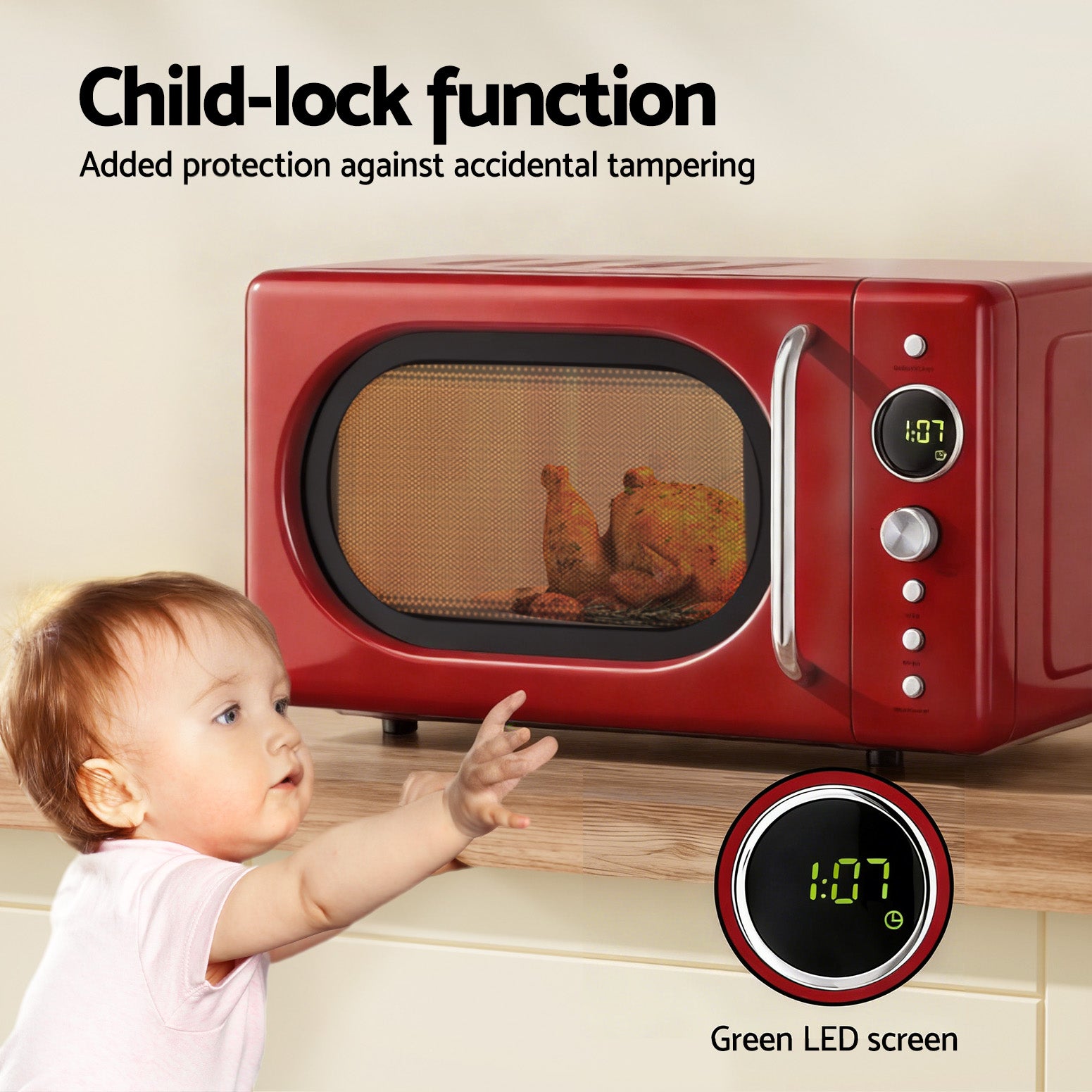 Devanti 20L Microwave Oven 700W Red - Homecoze