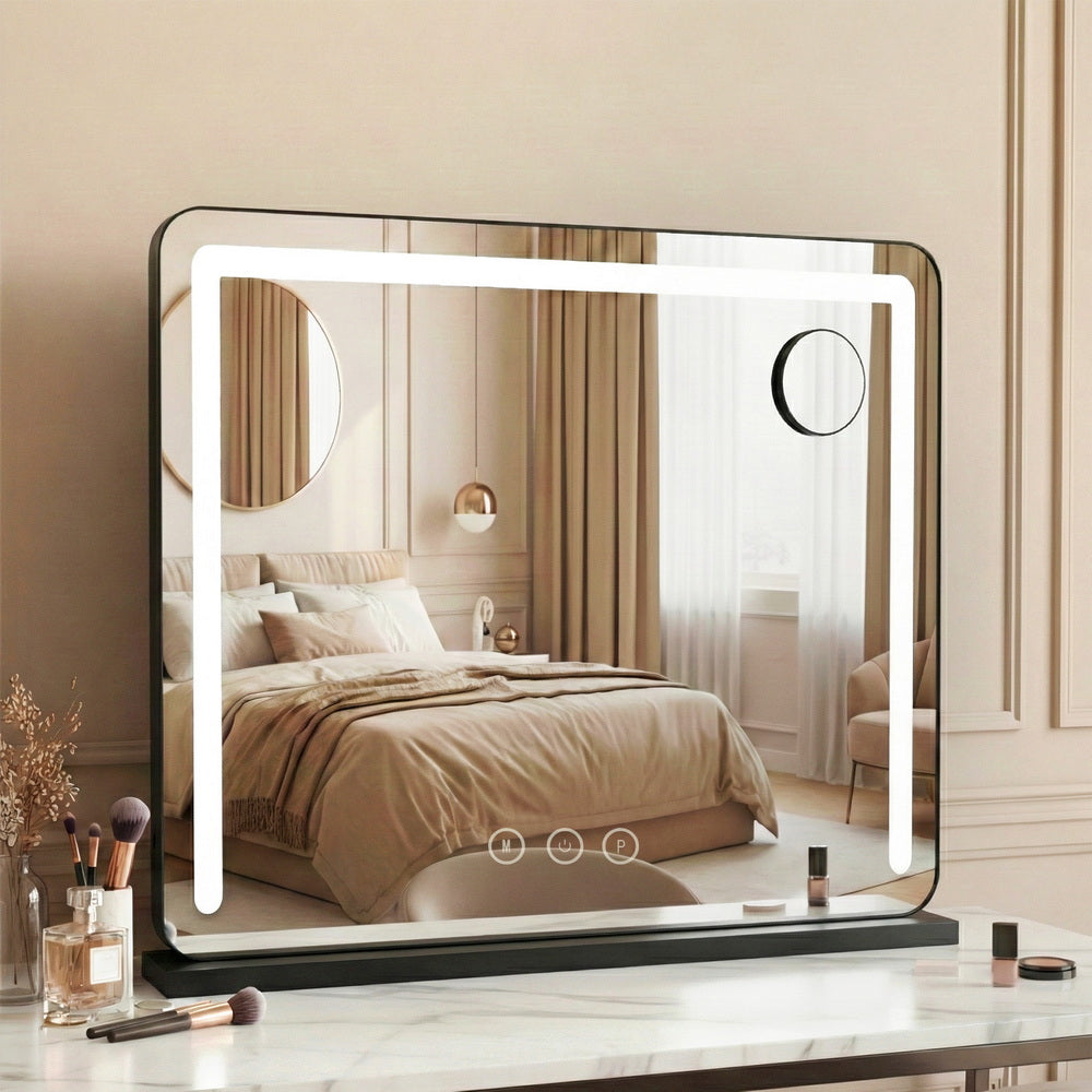 Hollywood Style Makeup Mirror 3-Colour LED Dimmable Vanity 50 x 60cm - Black Frame - Homecoze