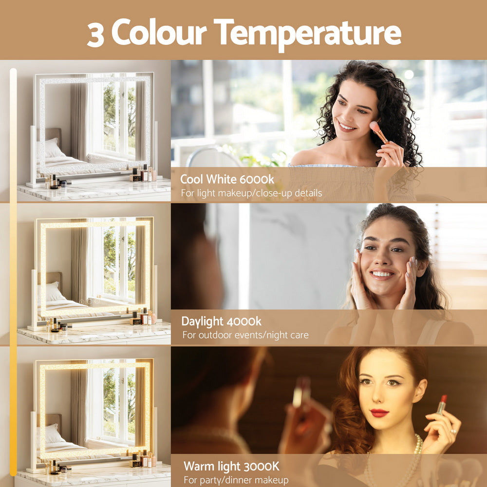 Embellir Makeup Mirror 60x50cm 360～ Rotatable Vanity Mirror with Lights Crystal LED - Homecoze