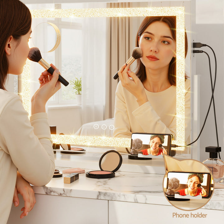 Embellir Makeup Mirror 60x50cm 360～ Rotatable Vanity Mirror with Lights Crystal LED - Homecoze