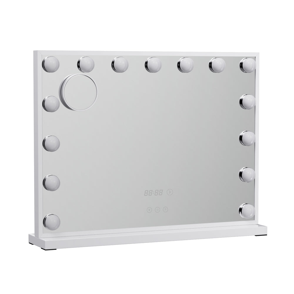 Hollywood Makeup Mirror with Clock 15 Adjustable LED Lights 58x45cm - Homecoze