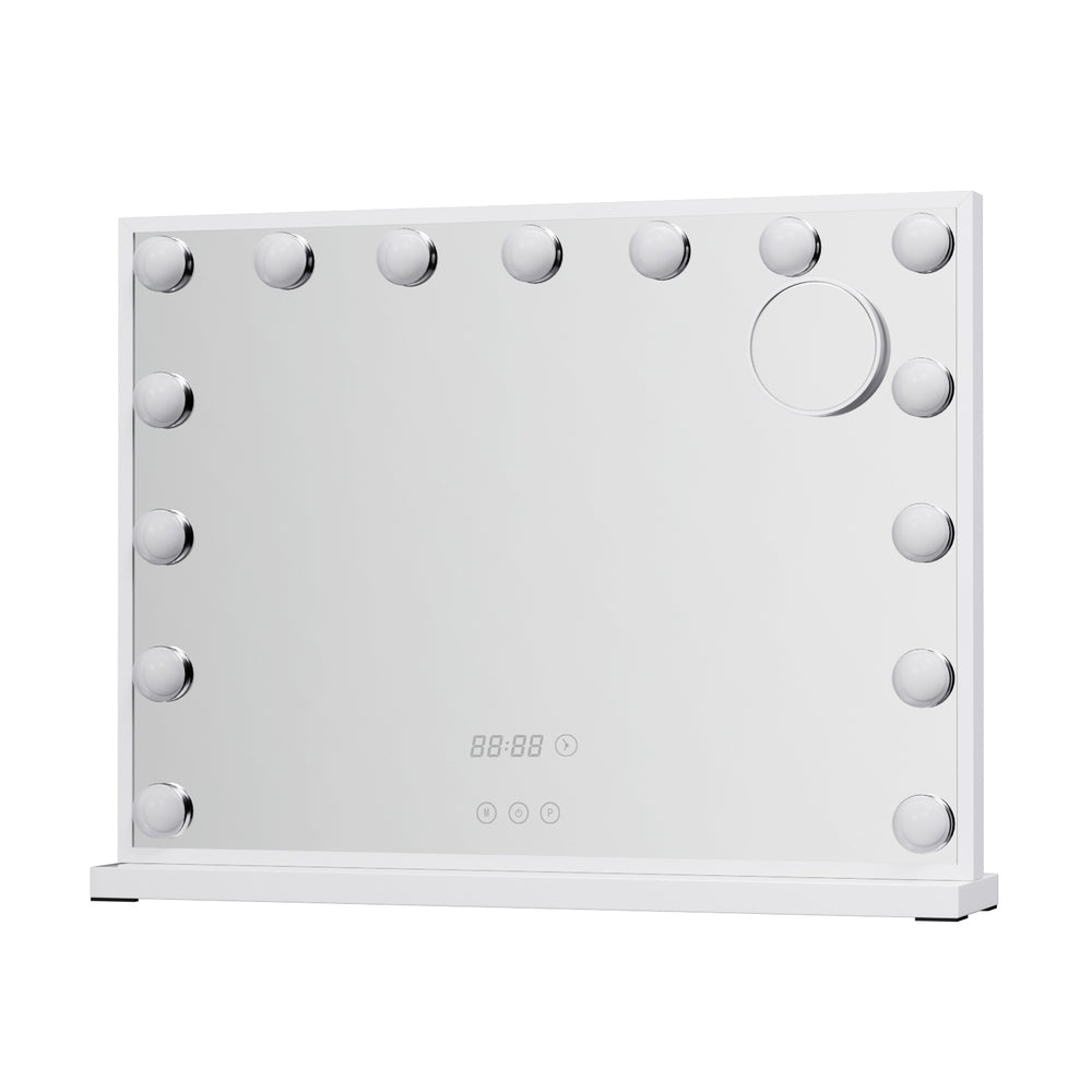 Hollywood Makeup Mirror with Clock 15 Adjustable LED Lights 58x45cm - Homecoze