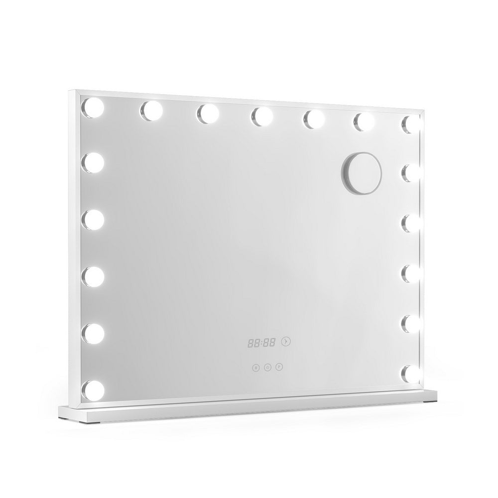 Hollywood Makeup Mirror with Clock 17 Adjustable LED Lights 80x60cm - Homecoze