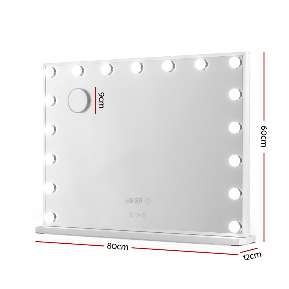 Hollywood Makeup Mirror with Clock 17 Adjustable LED Lights 80x60cm - Homecoze
