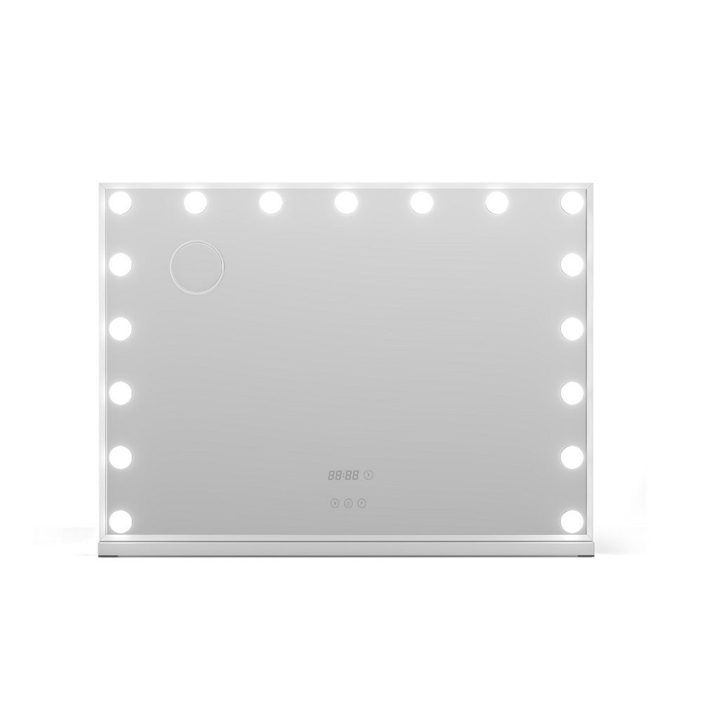 Hollywood Makeup Mirror with Clock 17 Adjustable LED Lights 80x60cm - Homecoze