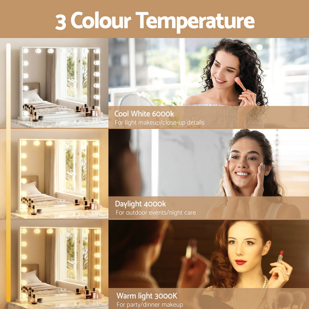 Hollywood Makeup Mirror with Clock 17 Adjustable LED Lights 80x60cm - Homecoze