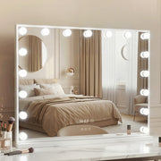 Hollywood Makeup Mirror with Clock 17 Adjustable LED Lights 80x60cm - Homecoze