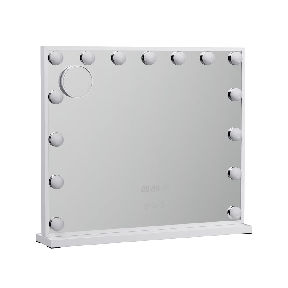 Hollywood Makeup Mirror with Clock 15 Adjustable LED Lights 60x52cm - Homecoze