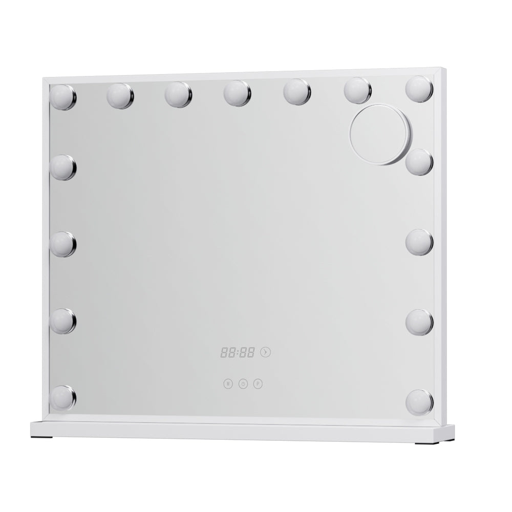 Hollywood Makeup Mirror with Clock 15 Adjustable LED Lights 60x52cm - Homecoze