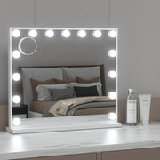 Hollywood Makeup Mirror with Clock 15 Adjustable LED Lights 60x52cm - Homecoze