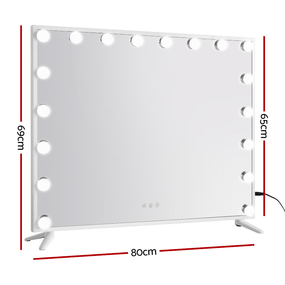 White Hollywood Make Up Mirror with 18 LED Light Bulbs - 65 x 80cm - Homecoze