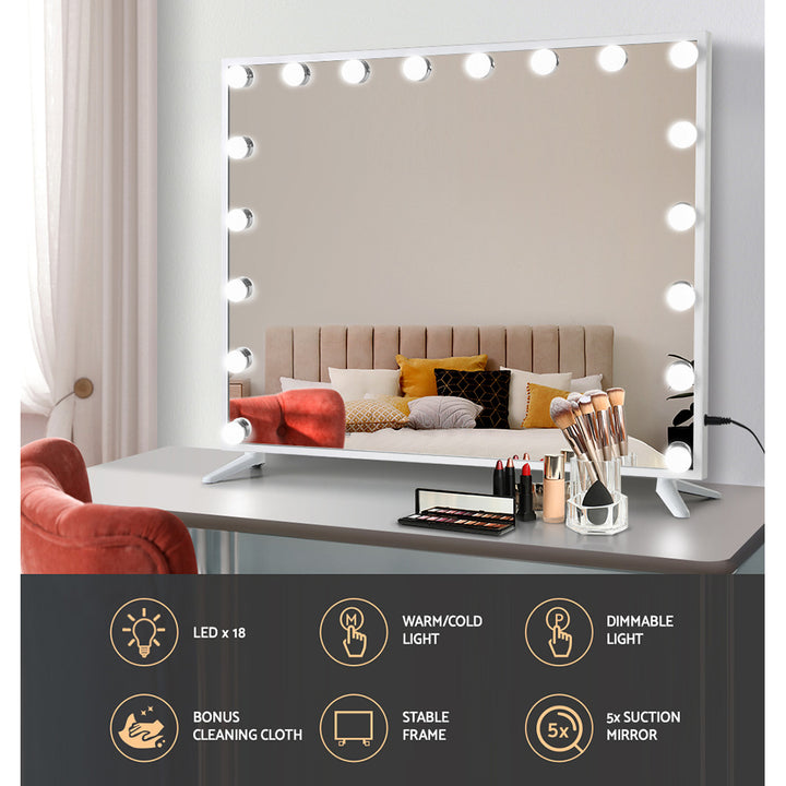 White Hollywood Make Up Mirror with 18 LED Light Bulbs - 65 x 80cm