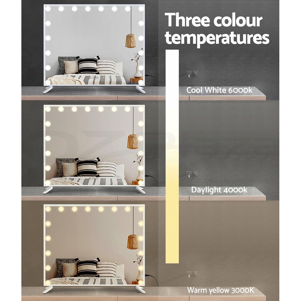 White Hollywood Make Up Mirror with 18 LED Light Bulbs - 65 x 80cm - Homecoze