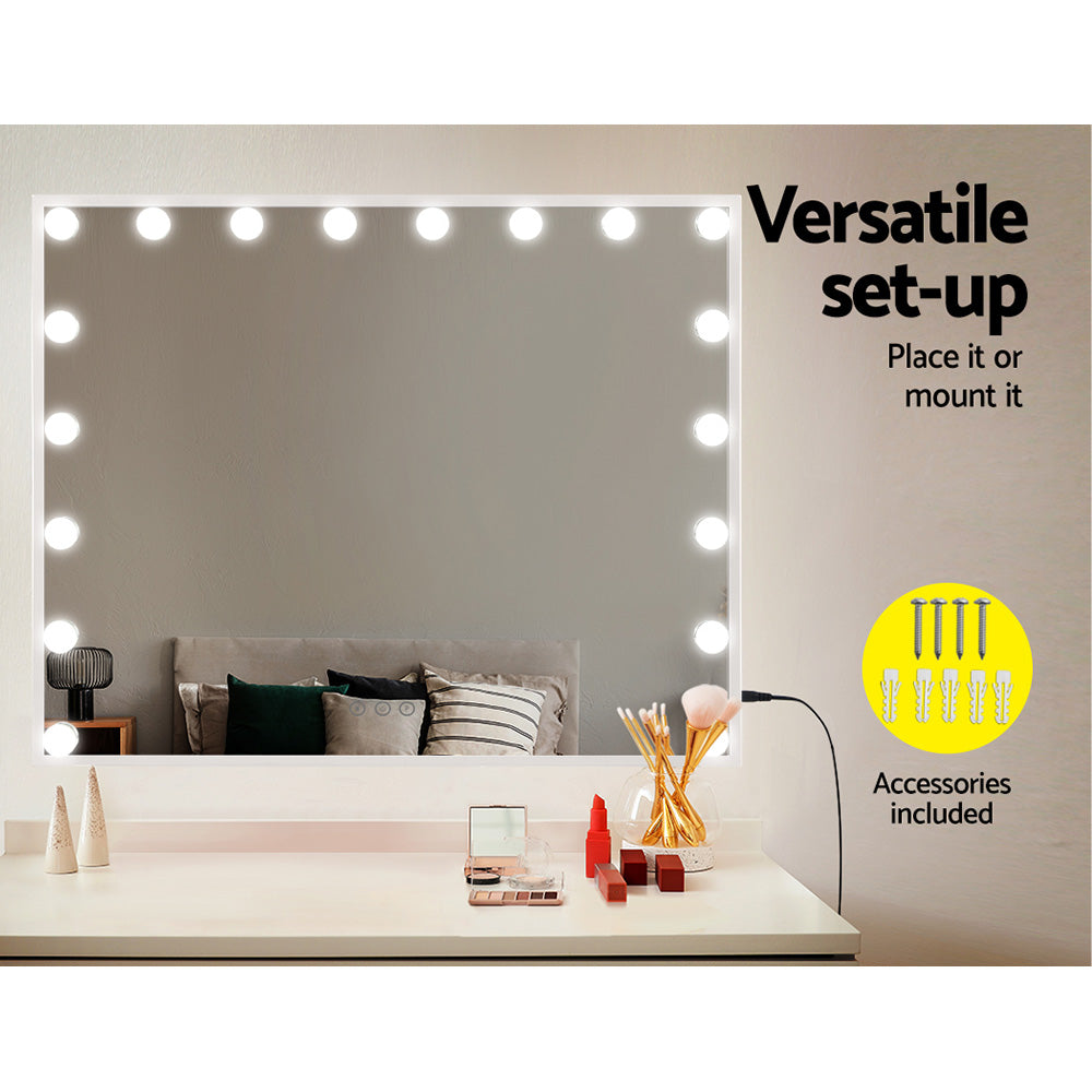 White Hollywood Make Up Mirror with 18 LED Light Bulbs - 65 x 80cm - Homecoze
