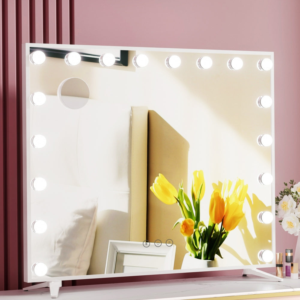 White Hollywood Make Up Mirror with 18 LED Light Bulbs - 65 x 80cm