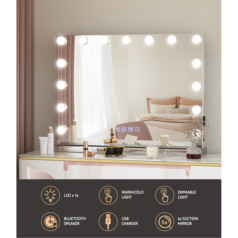 Embellir Bluetooth Makeup Mirror with Light Hollywood LED Vanity Dimmable 58X46 - Homecoze