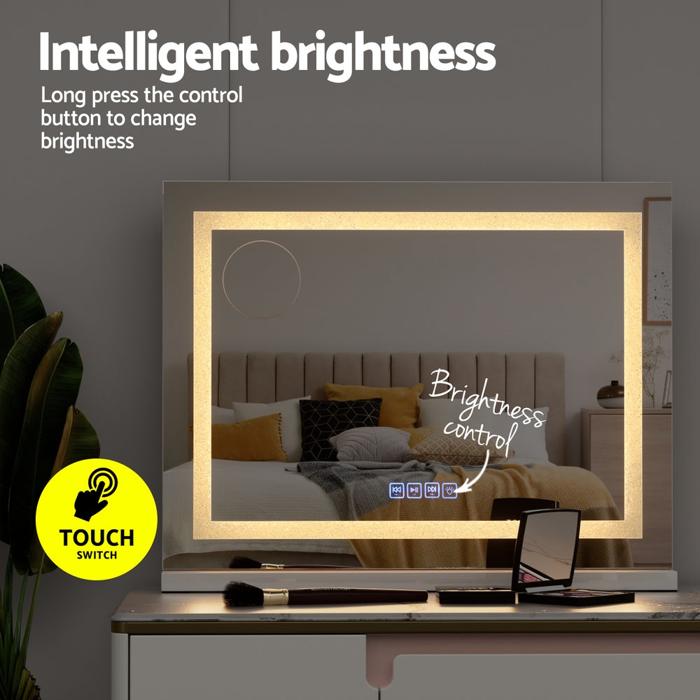 Crystal LED Makeup Mirror USB & Speaker - 58 x 46cm - Homecoze