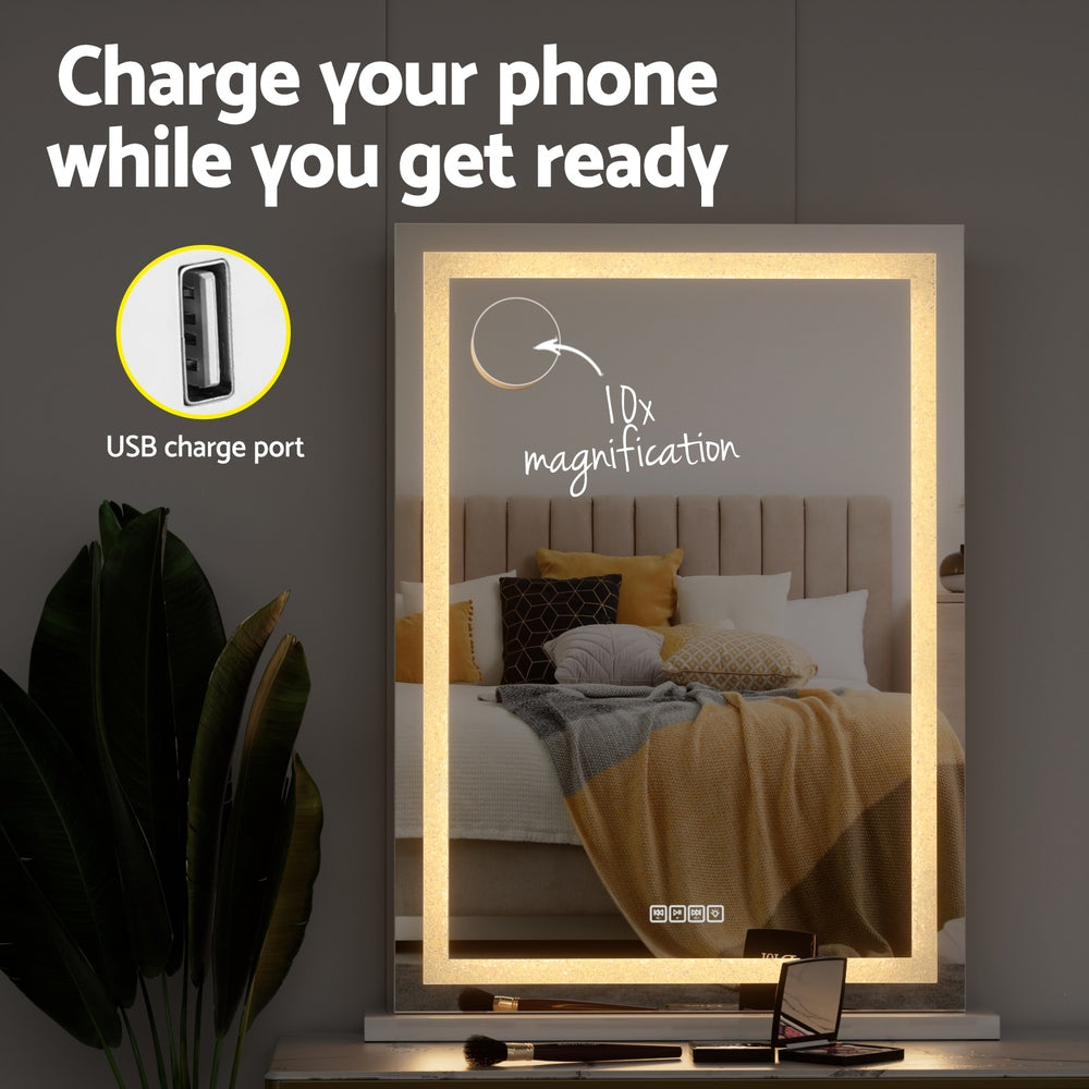 Crystal LED Makeup Mirror USB & Speaker - 58 x 80cm - Homecoze