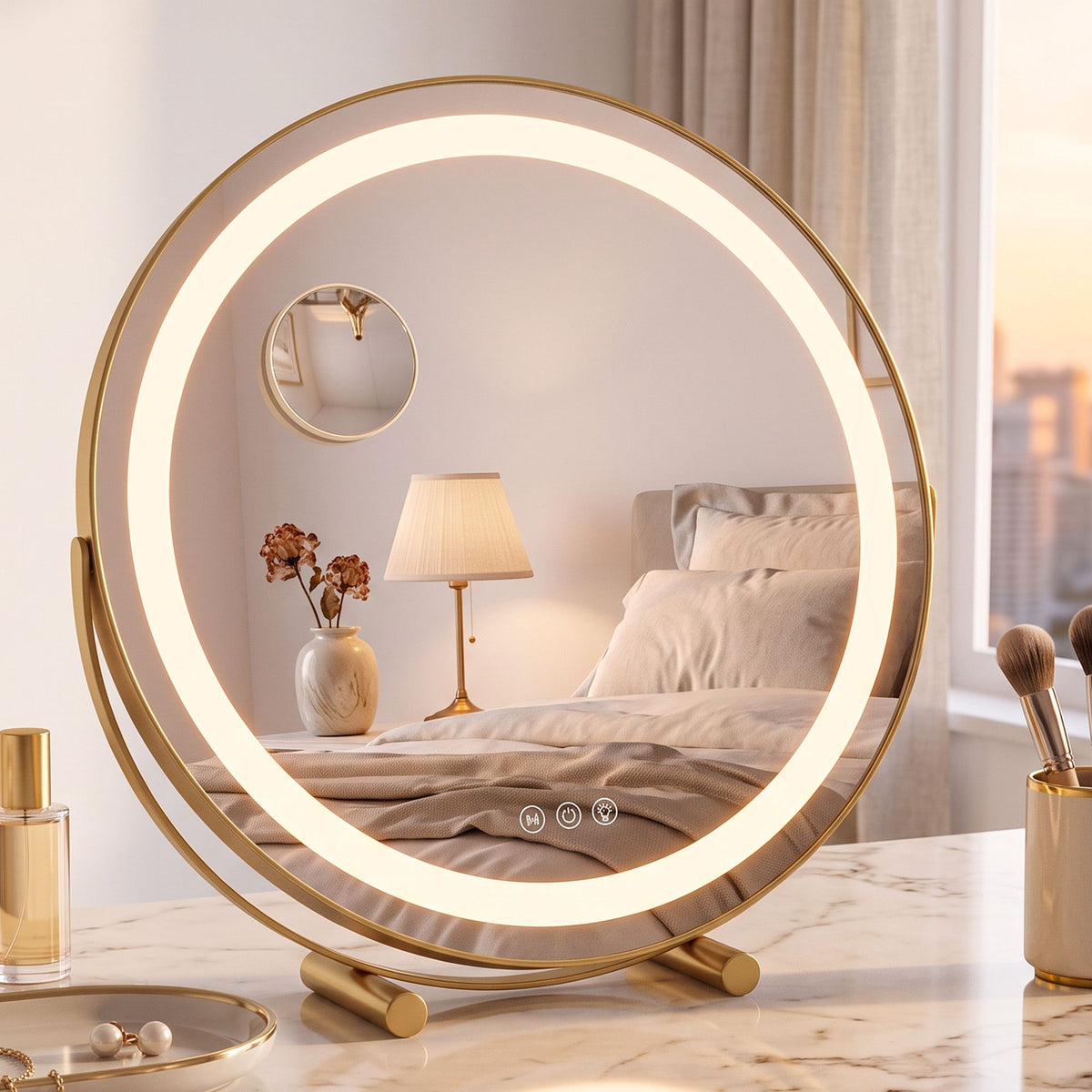 Embellir 50cm Hollywood Makeup Mirror with Lights and 10X Magnifier Round Gold - Homecoze