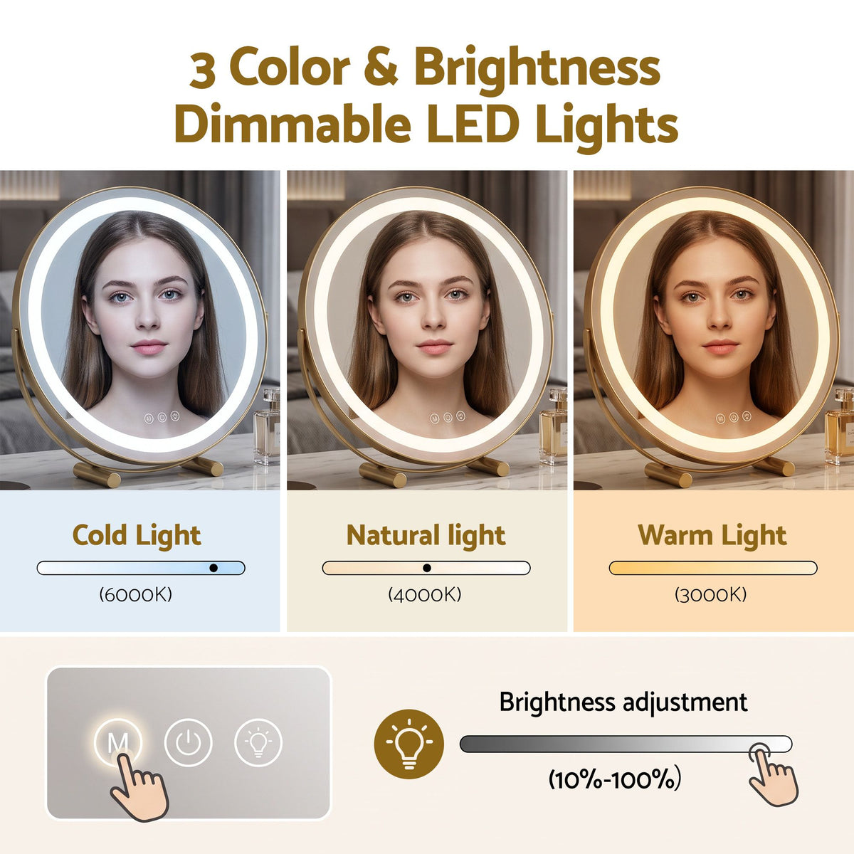 Embellir 50cm Hollywood Makeup Mirror with Lights and 10X Magnifier Round Gold - Homecoze