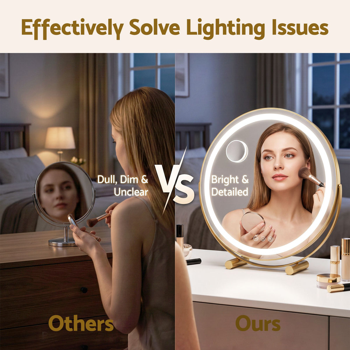 Embellir 50cm Hollywood Makeup Mirror with Lights and 10X Magnifier Round Gold - Homecoze