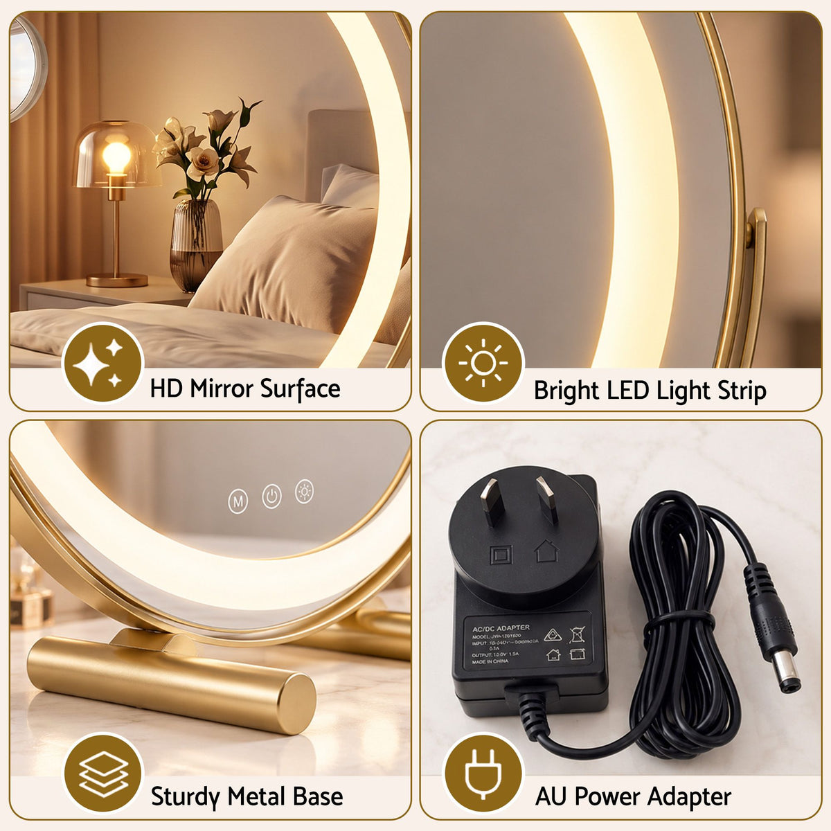 Embellir 50cm Hollywood Makeup Mirror with Lights and 10X Magnifier Round Gold - Homecoze