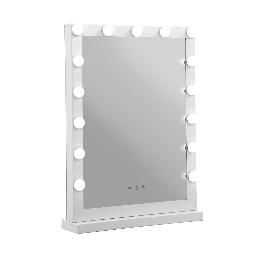 White Hollywood Make Up Mirror with 15 LED Light Bulbs - 43 x 61cm - Homecoze