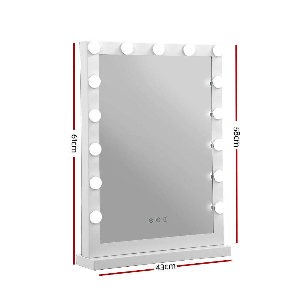 White Hollywood Make Up Mirror with 15 LED Light Bulbs - 43 x 61cm - Homecoze