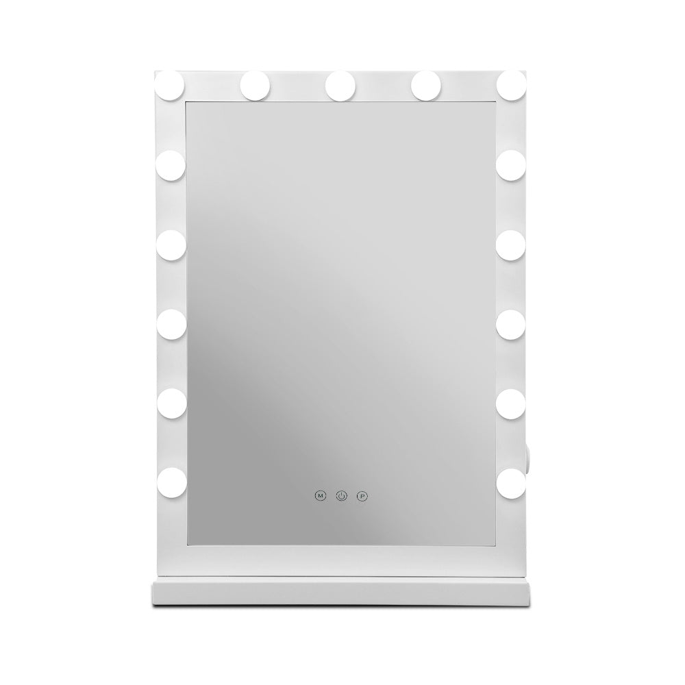 White Hollywood Make Up Mirror with 15 LED Light Bulbs - 43 x 61cm - Homecoze