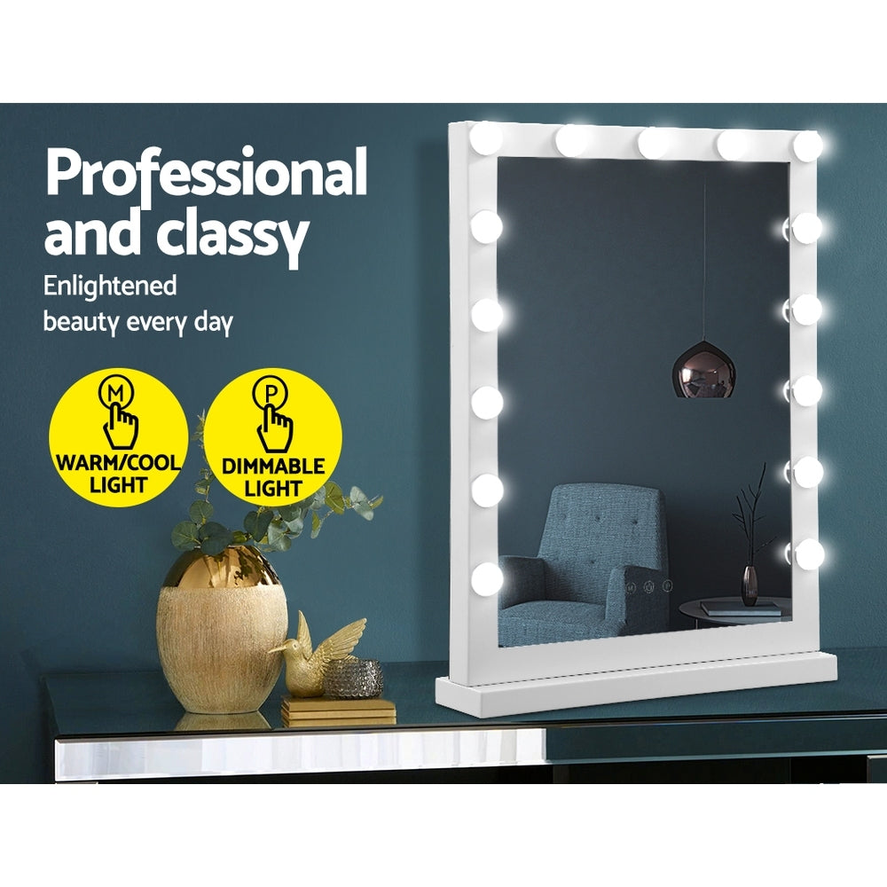 White Hollywood Make Up Mirror with 15 LED Light Bulbs - 43 x 61cm - Homecoze