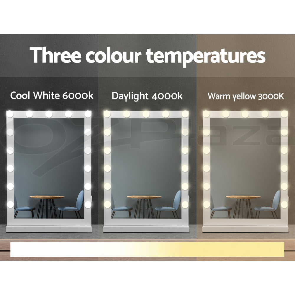 White Hollywood Make Up Mirror with 15 LED Light Bulbs - 43 x 61cm - Homecoze