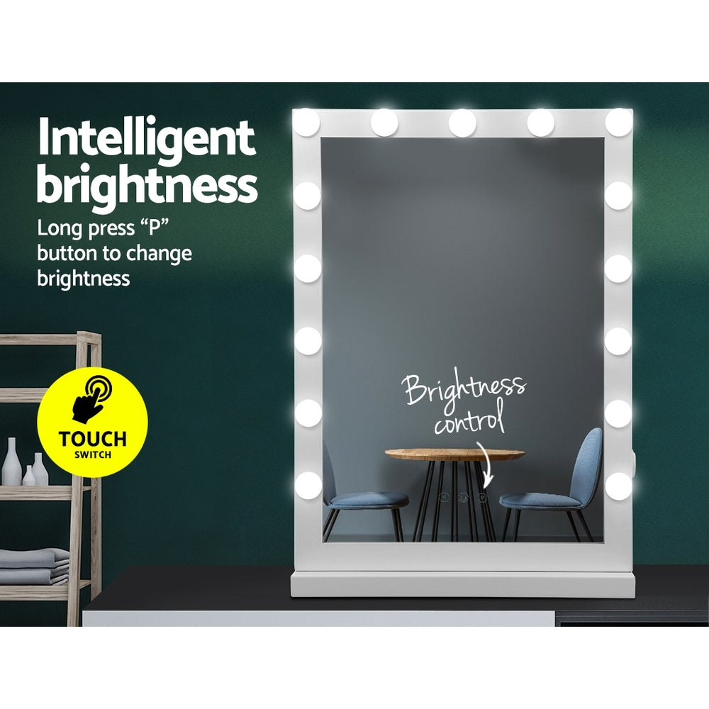 White Hollywood Make Up Mirror with 15 LED Light Bulbs - 43 x 61cm - Homecoze