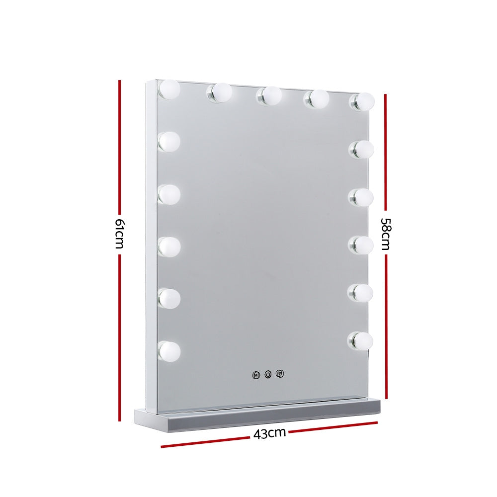 Frameless Hollywood Make Up Mirror with 15 LED Light Bulbs - 43 x 61cm - Homecoze