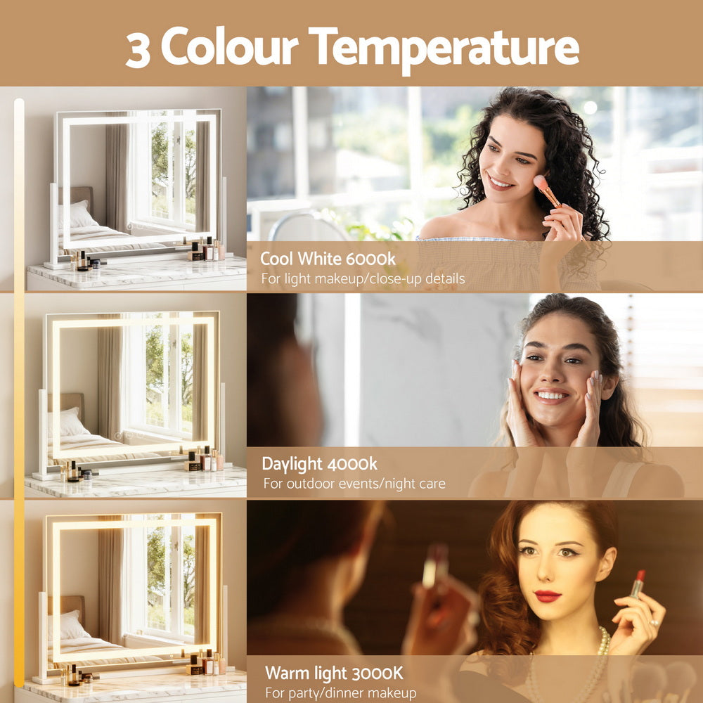 Embellir Makeup Mirror 58x46cm 360～ Rotatable Vanity Mirror with Lights Bright Light Strip Adjustable - Homecoze